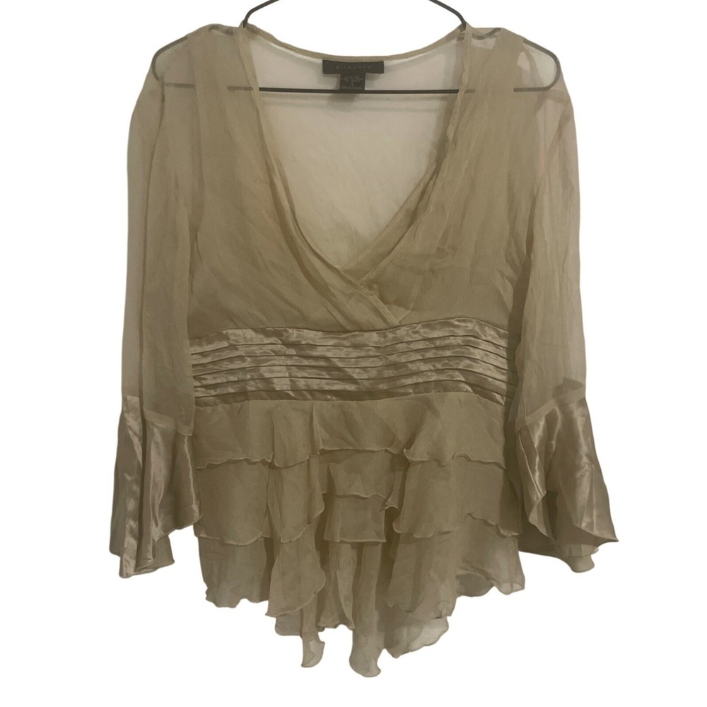 Silkland Womens 100% Silk Ruffle Top Bell Sleeves Size S Regency Romantic